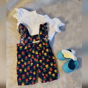 HTF cabbage patch kid floral overalls, socks and teal weebok shoes